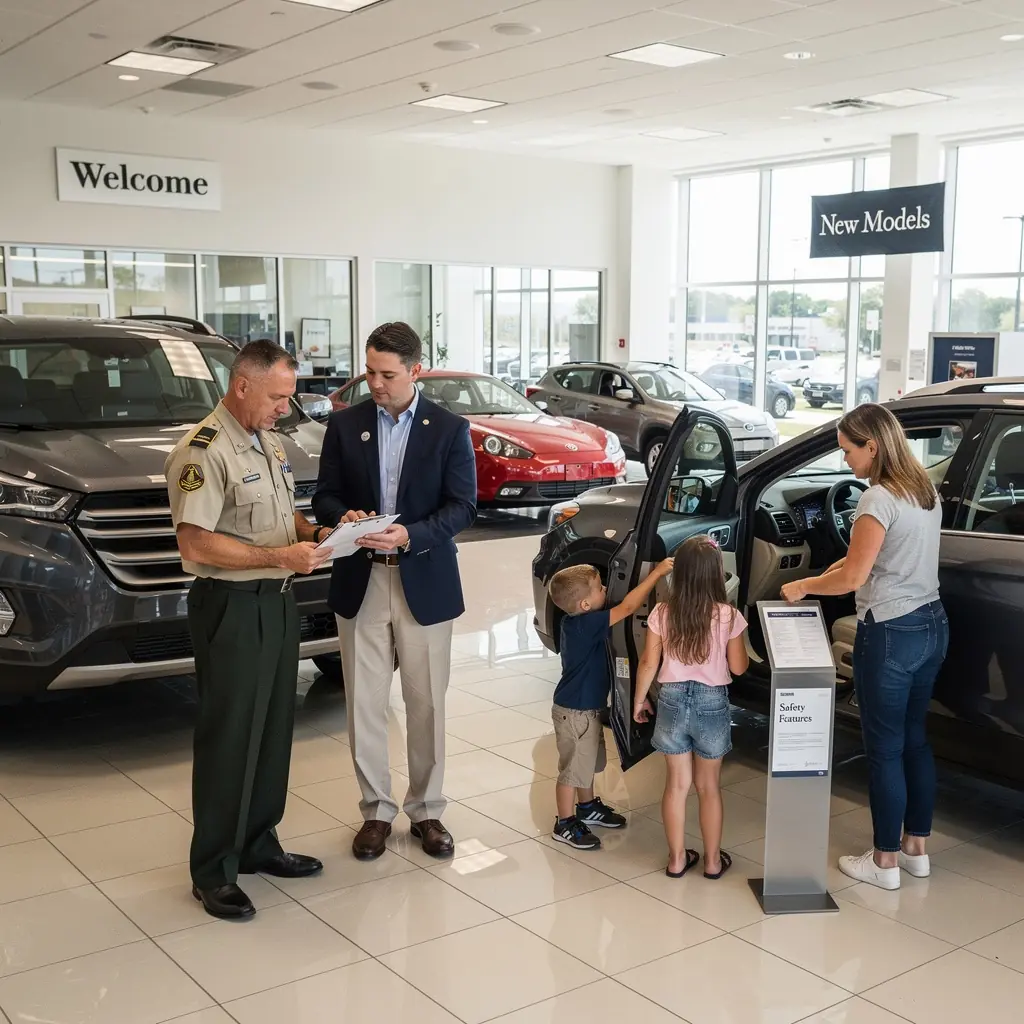 Ilustracja przedstawiająca żołnierza przeglądającego dokumenty dotyczące ubezpieczenia samochodowego.