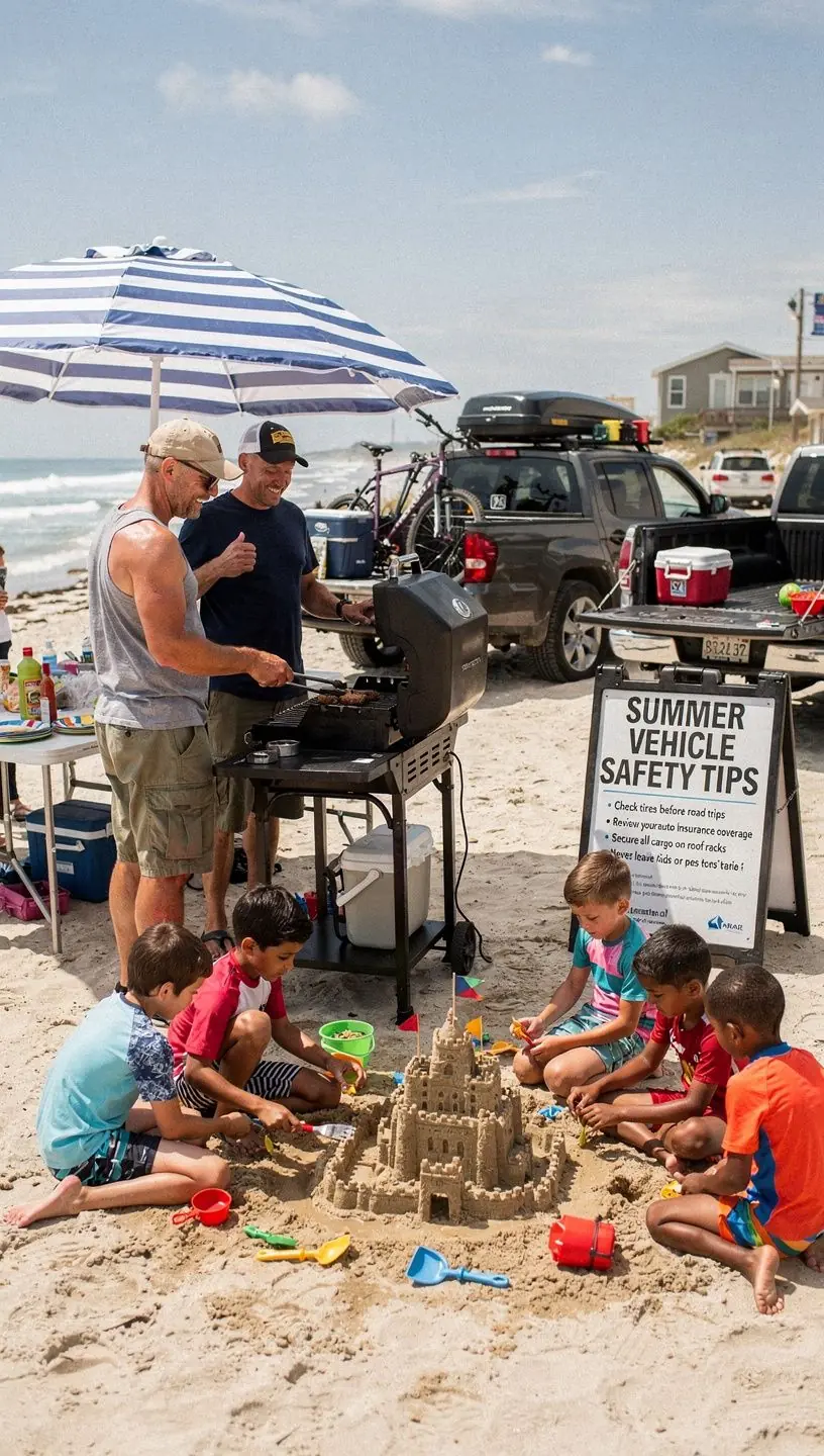 Wojskowy pojazd zaparkowany na tle wojskowej bazy.